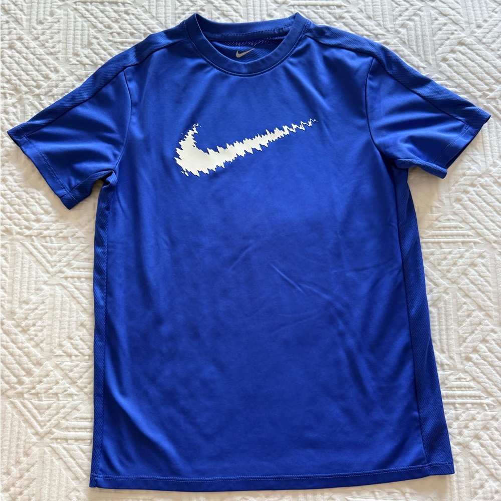Nike Boys Blue Short Sleeve Performance Tee with White Swoosh